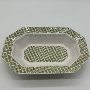 Vintage Independence Limerick Oval Serving Bowl 9" Green  Japan Ironstone